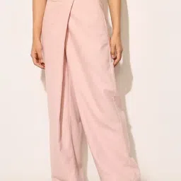 Only Pink Polyester Solid Trousers-image-53