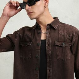 HIGHLANDER Men Cutaway Collar Faded Cotton Oversized Casual Shirt-image-38
