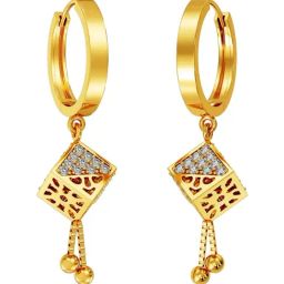 Joyalukkas 22k Yellow Gold Cubic Dangle Hoop Earrings for Women-image-97