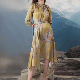 RAREISM Yellow Polyester Printed Three-Quarter Sleeves Dress-image-18