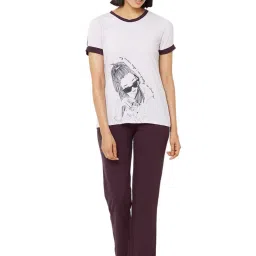 Soie Purple Printed Top With Pyjama Set image 1