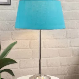 Homesake Chrome Basic Turquoise & Silver Steel Bedside Table Lamp With Fabric Shade - Set of 1 image 1