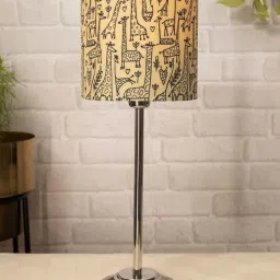 Homesake Chrome Basic Multicolor Steel Bedside Table Lamp With Fabric Shade - Set of 1 image 2