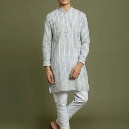 VASTRAMAY Boys Grey & White Cotton Printed Full Sleeves Kurta Sets-16