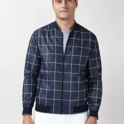 Peter England Navy Regular Fit Checks Jacket-picture-31