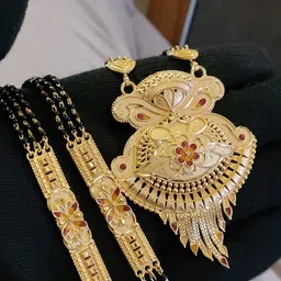 V.K.PAYAL.JEWELLERY Gold-Plated Artificial Stones Studded & Beaded Mangalsutra-picture-27
