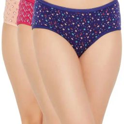 Clovia Blue & Pink Cotton Printed Hipster Panties - Pack Of 3-image-23