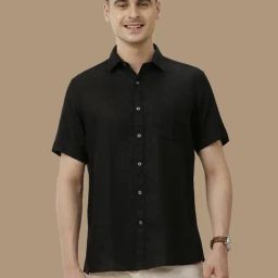 Linen Club Black Linen Contemporary Fit Shirt-image-111