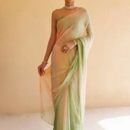 Geroo Jaipur Peach-Green Shaded Mukaish Hand Embroidered Chiffon Saree with Blouse-image-53