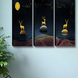 SAF Mustard & Blue 3 Pieces Birds and Animals Synthetic Wood Wall Paintings-image-53