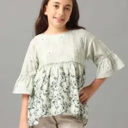 Under Fourteen Only Kids Green Cotton Printed Top-picture-4