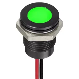 RS PRO Green Panel Mount Indicator 1.8-3.3V DC, Mounting Hole Size 14 mm, Termination Type Lead Wires, IP Rating IP67, Model No 1302288-11