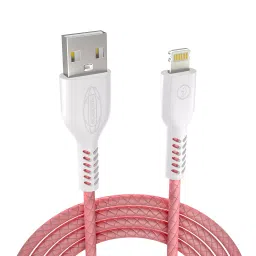 Hadron 2.4A 480 MBPS White & Pink Lightning USB Cable - 1Mtr-25