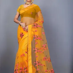 PATLANI STYLE Floral Embroidered Net Saree-picture-42