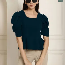 Metronaut Women Pack Of 2 Puff Sleeve Peplum Top-52