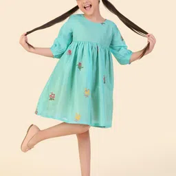 Fabindia Girls Floral Printed Bell Sleeve A-Line Dress-picture-32