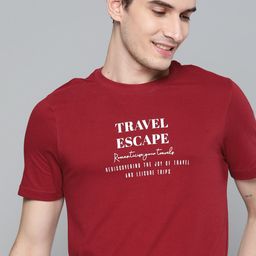 Mast & Harbour Men Maroon & White Typography Printed Pure Cotton T-shirt-image-46