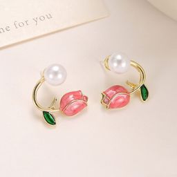 KRENOZ Gold-Plated Pearls Studded Floral Shaped Studs-12