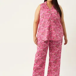 theRebelinme Plus Size Printed Cotton Shirt with Trousers-20
