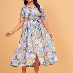TANISHA Women Floral Print Fit & Flare Dress With Belt-image-44