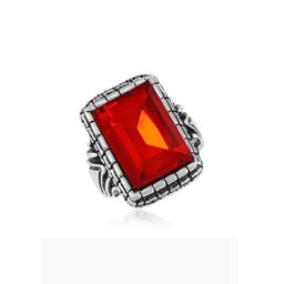 Brass Antique Oxidised Silverplated Faux Ruby finger ring Men-13