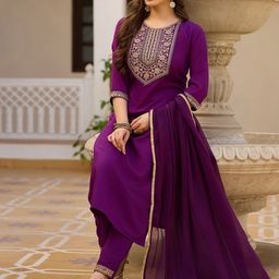 KALINI Ethnic Motifs Yoke Design Thread Work Straight Kurta With Trouser & Dupatta-picture-9