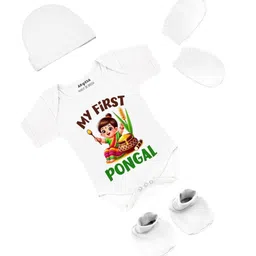 Arvesa Infants My First Pongal Printed Bodysuit with Cap Booties Mitten-picture-49