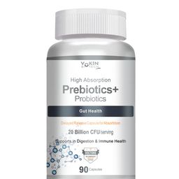 Vokin Biotech Prebiotics + Probiotics 20 Billion Cfu Supplement with Delayed-Release Capsules for Temperature Stable, Digestion and Immune Health (90 capsules) image 1