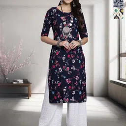 HERE&NOW Selection Of 3 Geometric Printed Round Neck Straight Kurta-image-40