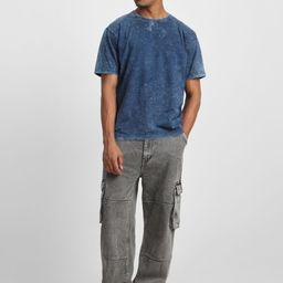 VEIRDO Men Acid Wash Knitted Navy Round Neck Half Sleeve Tshirt-image-9