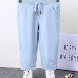 Babyhug Full Length Solid Colour Pant With Drawstring - Light Blue-image-61
