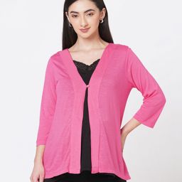 ECOMAMA Three Fourth Sleeves Organic Cotton & Bamboo Maternity Shrug Solid - Pink-image-64
