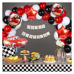 Bubble Trouble Car Theme Birthday Decoration Kit for Boys 64 items Red black Pack of 64-55