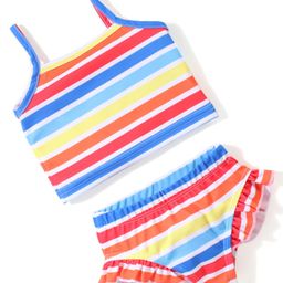 Babyhug Sleeveless Two Piece Striped Swimsuit - Multicolour-image-10