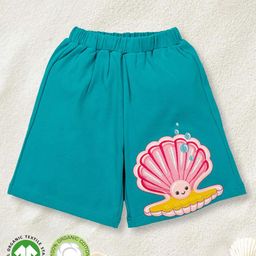 Pranava 100% Organic Cotton  Seashell Embroidered  Shorts - Aqua Green-image-73