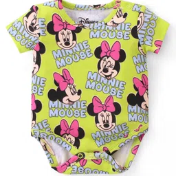 Babyhug Disney Interlock Cotton Knit Half Sleeves Onesie with Minnie Mouse Print - Green-picture-31