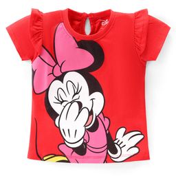 Babyhug Disney Cotton Knit Cap Half Sleeves Top With Frills Detailing & Minnie Mouse Graphics - Red-picture-6