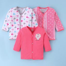 OHMS Single Jersey Knit Full Sleeves Jhablas with Fish Lion & Heart Print Pack of 3 - Pink & White-image-4
