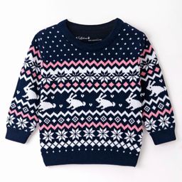 ToffyHouse Cotton Flatknitted Full Sleeves Pullover Sweatshirt With Bunny & Polka Dots Design - Navy Blue-image-53