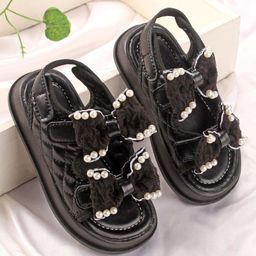 Babyoye Sandals with Velcro Closure & Bow Applique - Black-picture-22