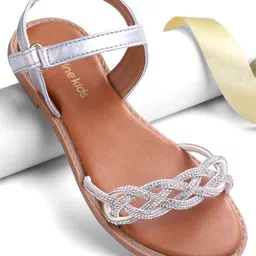Pine Kids Velcro Closure Sandals with Rhinestones Detailing - Silver-picture-48