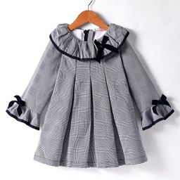 Kookie Kids Full Sleeves Frock With Bow Applique - Grey-image-50