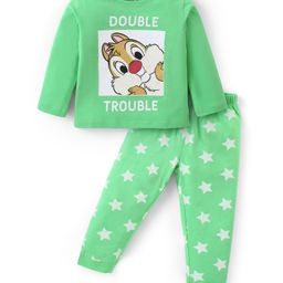 Babyhug Disney Cotton Knit Full Sleeves Night Suit With Chip n Dale Graphics - Light Green-image-99