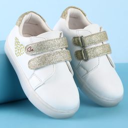 Babyoye Velcro Closer Casual Shoes with Butterfly Print & Glitter Applique - White-image-31