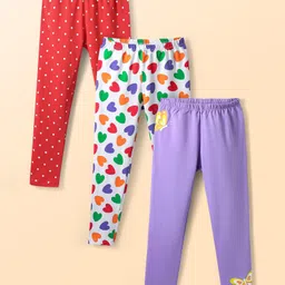 Babyhug Cotton Lycra Knit Full Length Leggings With Stretch & Polka Dots & Hearts Print Pack Of 3 - Multicolour-picture-3