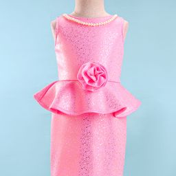 The KidShop Sleeveless Abstract Foil Printed Floral Applique Beads Embellished Peplum Dress - Baby Pink-image-30