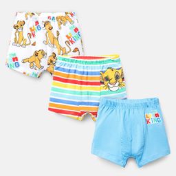 Babyhug Disney Cotton Knit Trunks With Stripes & Lion King Graphics Pack Of 3 - Light Blue White & Red-image-87