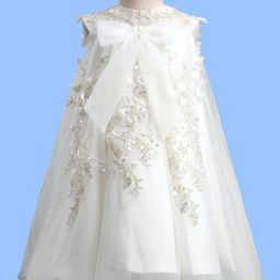 Mark & Mia Woven Sleeveless Party Dress With Floral Embroidery Sequin Detailing & Bow Applique - White-image-59