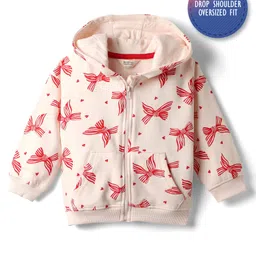 Bonfino 100% Cotton French Terry Knit Full Sleeves Oversized Hooded Sweatjacket with Heart Print & Kangaroo Pocket - Light Pink-picture-18