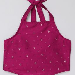 Taffykids Chanderi Woven Sleeveless Foil Printed Crop Top - Wine-image-61